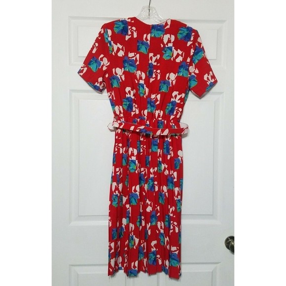 Breli Originals Floral Geek Secretary Vintage Dress ~ Sz 10 ~ Red ~ Pleated - Picture 5 of 7
